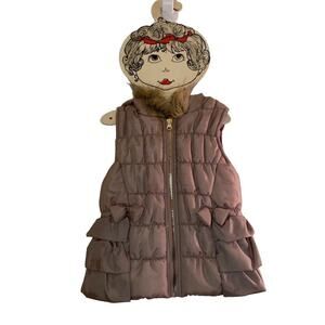 LITTLE LASS Girl’s Taupe Faux Fur Hooded Zip Up Vest / Size: 4
